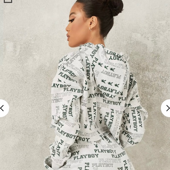 Playboy Grey Marl Logo Cropped Hoodie - Picture 4 of 5